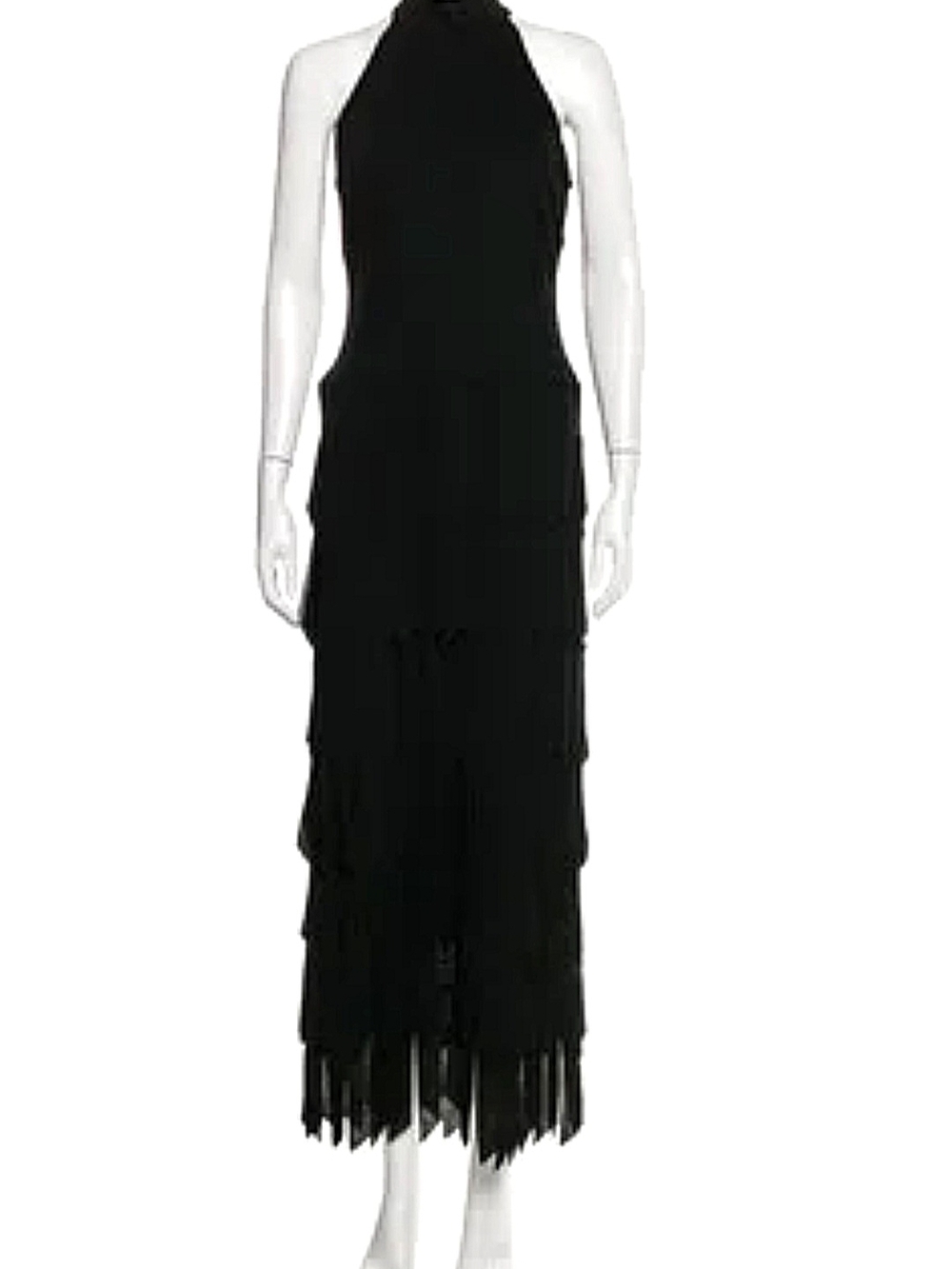 Tadashi Shoji Black Sleeveless Fringe-Panel Maxi Dress